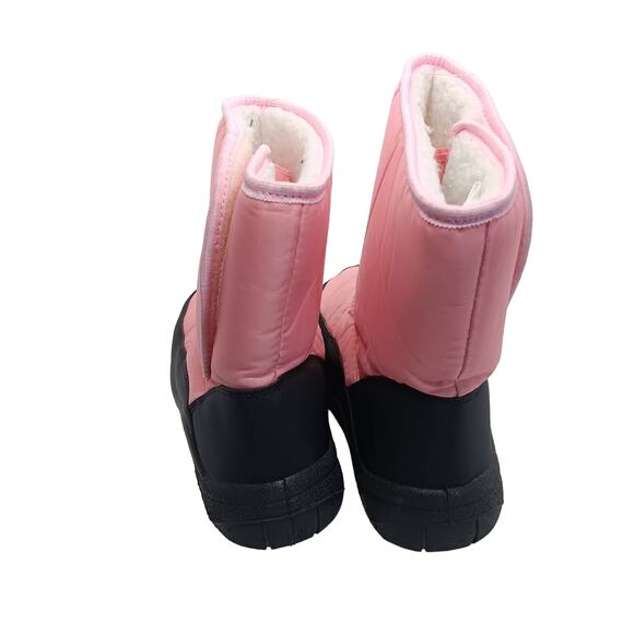 Pink and Black Snow Boots Size 2 Girls Plush Lining Velcro Closure Used Once - Picture 3 of 8